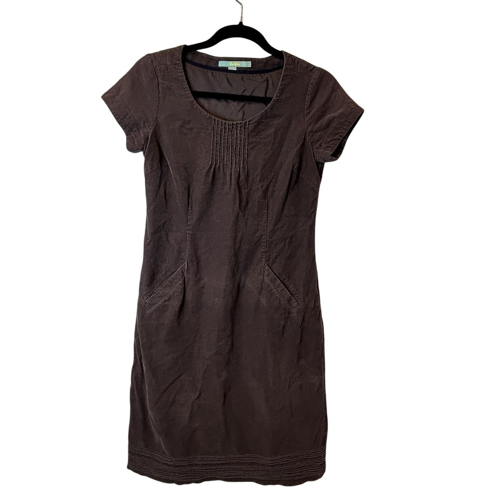 Boden Brown Corduroy Shift Dress Pockets US 4L UK 8L WH368 Retro Mod